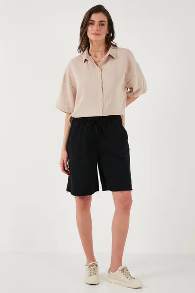 ليلا Cotton Standard Fit Regular Waist Tied Pocket Shorts Women's Shorts 668YP5326