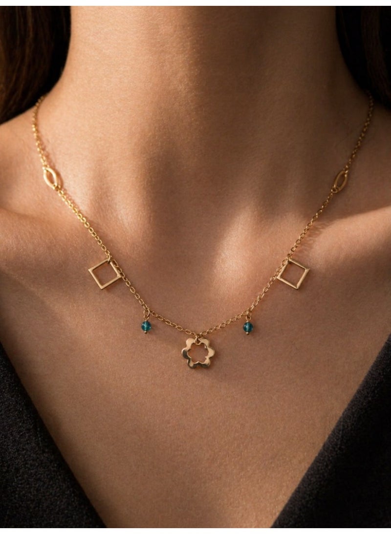 3Diamonds Gold Plated Geometric Charm Necklace for Women - Image 1