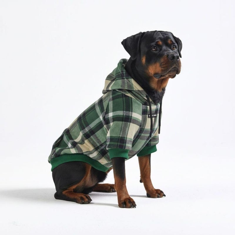 Spark Paws Dog Hoodie – Premium Dog Sweater for Small, Medium, and Large Dogs | Warm Outfits for French Bulldogs, Pitbull, Puppy, Winter Jacket Alternative - Green Plaid - 4XL - Image 1