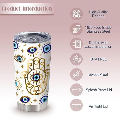 ATHAND Evil Eyes Coffee Mug Insulated Tumblers Cup with Lid, 20 Oz Stainless Steel Vacuum Tumbler Travel Iced Coffee Mugs, Best Birthday Mothers Day Gifts For Women Mom (Evil Eye), 1 Pcs - Image 2