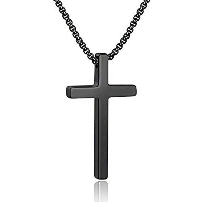 M MOOHAM Cross Necklace for Men & Teen Boys | Stainless Steel Cross Pendant Chain in Silver, Black Cross Pendant 2.1"x1.2", Gold | 16-30 Inch Adjustable Length | Religious Jewelry Gift