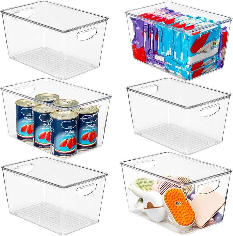 theaoo 6 Pack Clear Storage Bins with Lids Stackable, Large Plastic Storage Bins with Handle for Pantry Organization and Storage, Perfect Containers for Fridge Organizer, Freezer, Kitchen, Cabinets, Bathroom - Image 1