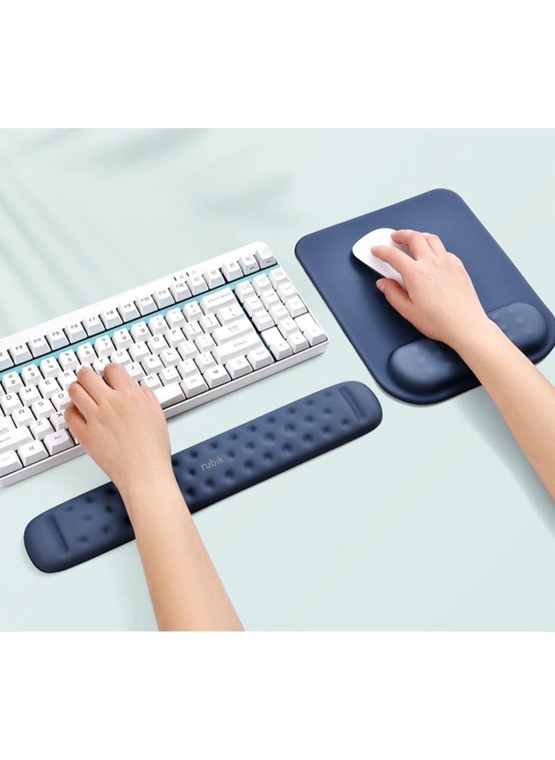 Rubik Wrist Support Mousepad with Keyboard Rest Pad, Large Memory Foam Ergonomic Mouse Pad with Non-Slip PU Base for Computer Laptop Gaming Office & Home Typing Pain Relief (Navy Blue)  - Image 1