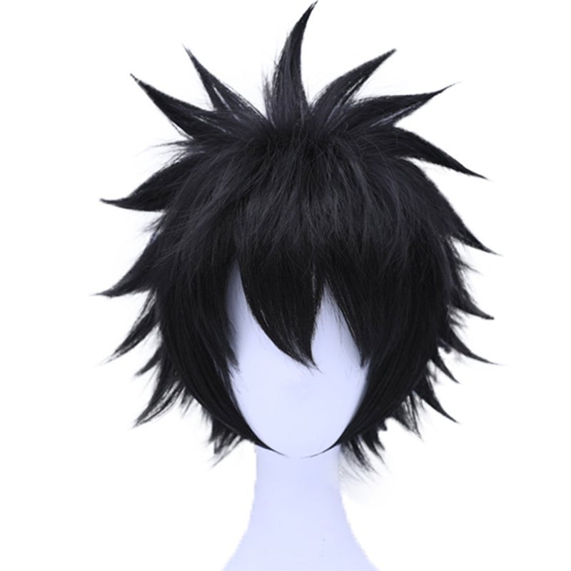 ANOGOL Hair Cap+ Black Spiky Wig Men Short Black Anime Wig Cosplay Spiked Hair Wigs Men Funny Outfit Crazy Wigs for Halloween Costume Cosplay Party - Image 1