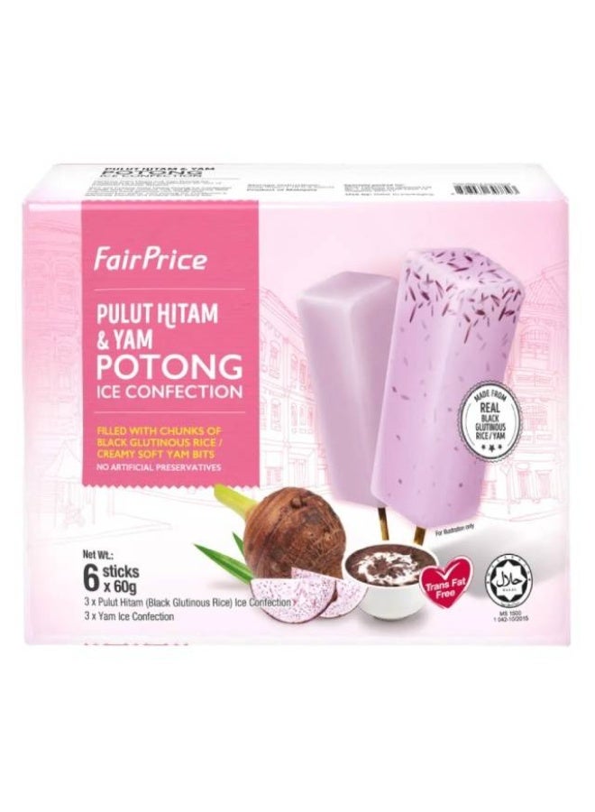 FairPrice Potong Ice Cream, Pulut Hitam & Yam - 60g x 6, Malaysia - Image 1