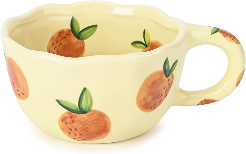 Koythin Ceramic Coffee Mug Cute Floral Fruit Cup Couple Mugs 85 oz250 ml for Latte Tea Milk Suitable for Mom on Mothers Day Vitality Orange - Image 1