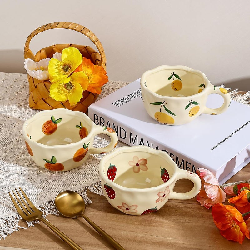 Koythin Ceramic Coffee Mug Cute Floral Fruit Cup Couple Mugs 85 oz250 ml for Latte Tea Milk Suitable for Mom on Mothers Day Vitality Orange - Image 5