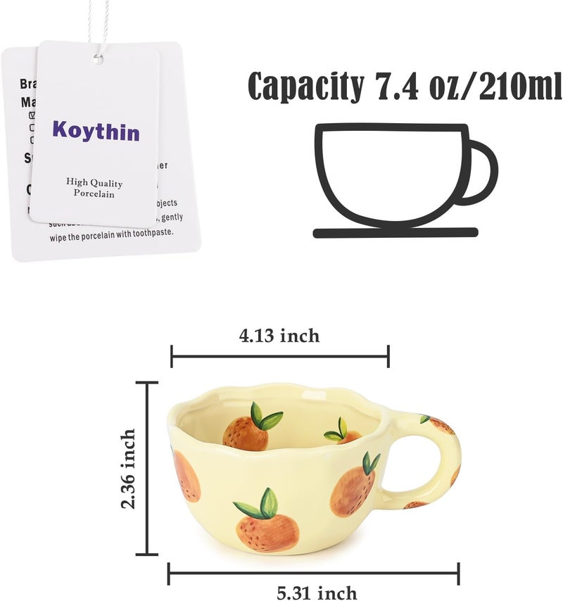 Koythin Ceramic Coffee Mug Cute Floral Fruit Cup Couple Mugs 85 oz250 ml for Latte Tea Milk Suitable for Mom on Mothers Day Vitality Orange - Image 2