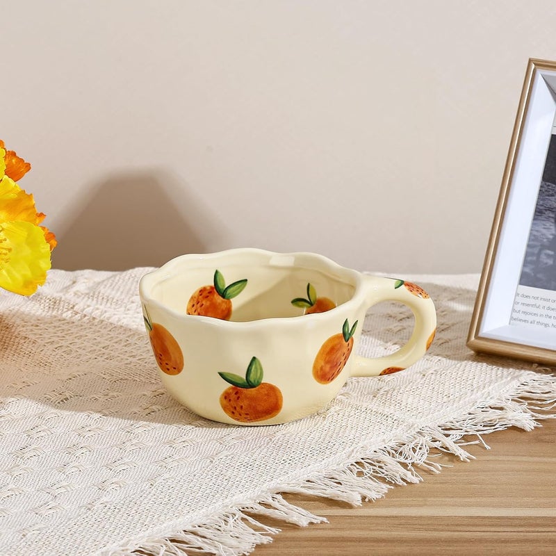 Koythin Ceramic Coffee Mug Cute Floral Fruit Cup Couple Mugs 85 oz250 ml for Latte Tea Milk Suitable for Mom on Mothers Day Vitality Orange - Image 3