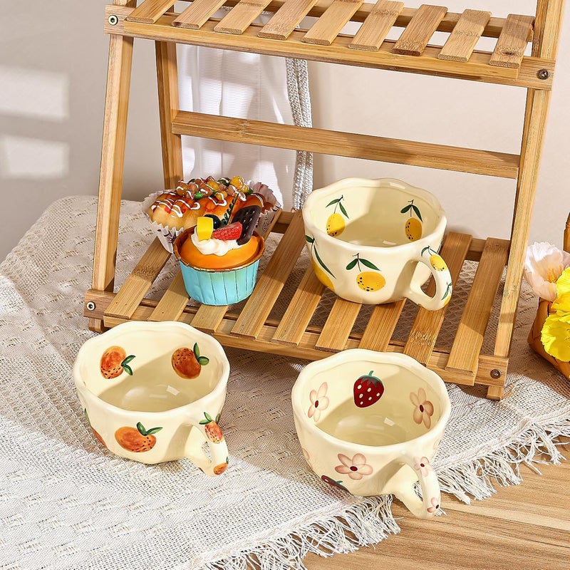 Koythin Ceramic Coffee Mug Cute Floral Fruit Cup Couple Mugs 85 oz250 ml for Latte Tea Milk Suitable for Mom on Mothers Day Vitality Orange - Image 4