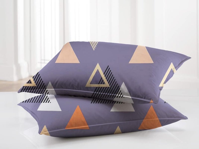 BSB مجموعة BSB HOME Prime 160tc من الألياف الدقيقة القطنية القابلة للتنفس والمضادة للتجاعيد - ملاءة سرير مزدوجة مع 2 غطاء وسادة بحجم كينج - رمادي وبرتقالي - Image 3