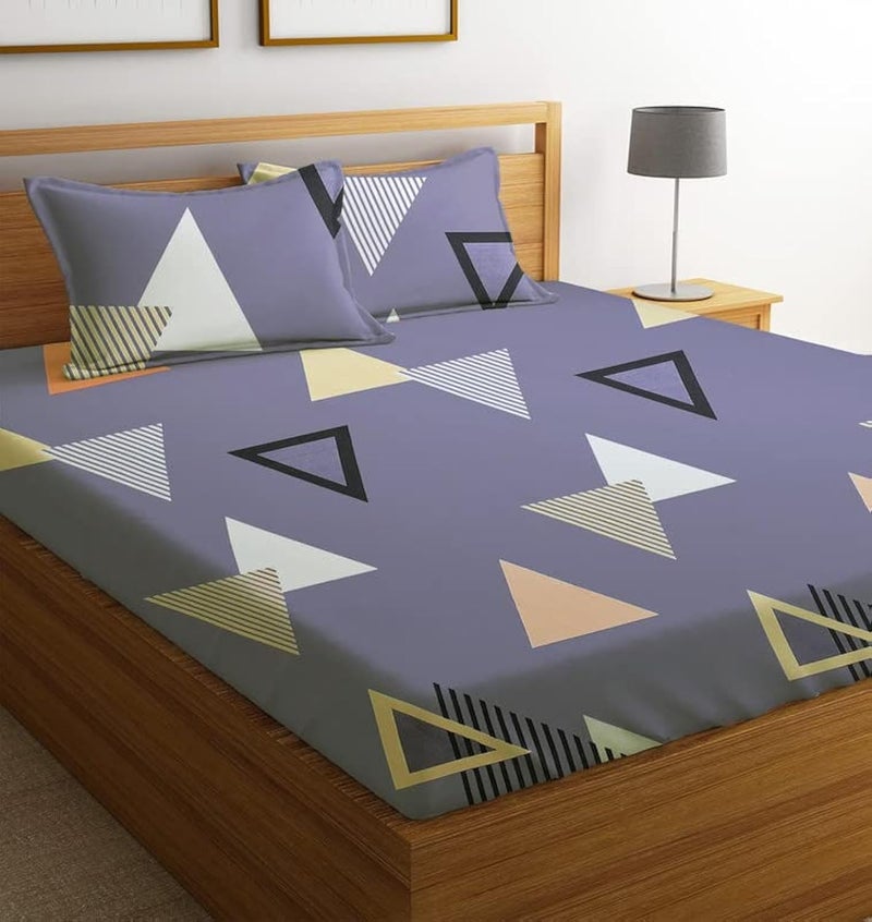 BSB مجموعة BSB HOME Prime 160tc من الألياف الدقيقة القطنية القابلة للتنفس والمضادة للتجاعيد - ملاءة سرير مزدوجة مع 2 غطاء وسادة بحجم كينج - رمادي وبرتقالي - Image 4