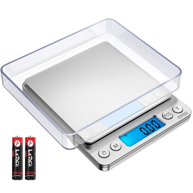 Upgraded Digital Kitchen Scale - 500g/0 . 01g Mini Pocket Jewelry Scale with Back - Lit LCD Display , 2 Trays , Auto Off , Tare , and PCS Function - Image 1