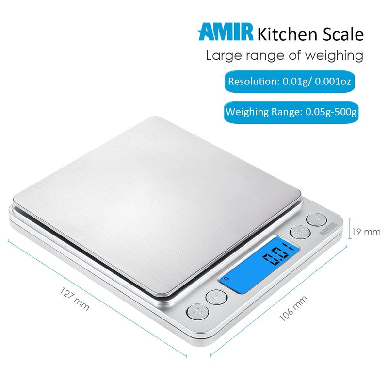 Upgraded Digital Kitchen Scale - 500g/0 . 01g Mini Pocket Jewelry Scale with Back - Lit LCD Display , 2 Trays , Auto Off , Tare , and PCS Function - Image 5