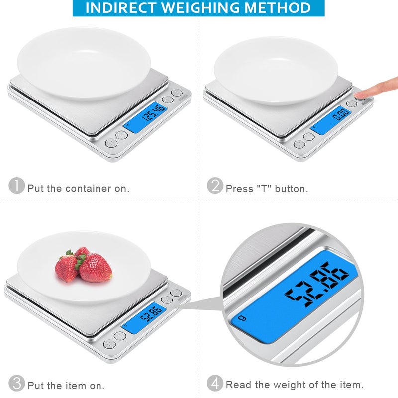 Upgraded Digital Kitchen Scale - 500g/0 . 01g Mini Pocket Jewelry Scale with Back - Lit LCD Display , 2 Trays , Auto Off , Tare , and PCS Function - Image 4