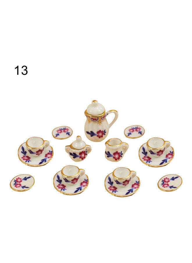 NIBEMINENT 15-Piece Ceramic Floral Tea Pot Cup Saucers Toy