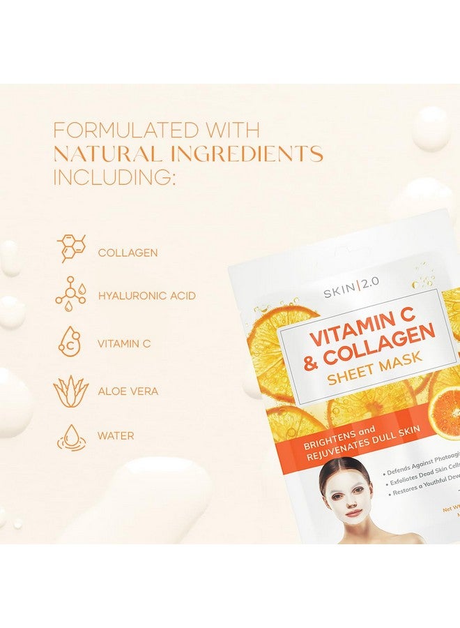 Vitamin C And Collagen Sheet Face Mask Prevents Sun Damage Reduces Acne Acne Scars & Wrinkles Brightening Sheet Mask Cruelty Free Korean Skin Care For All Skin Types 5 Masks