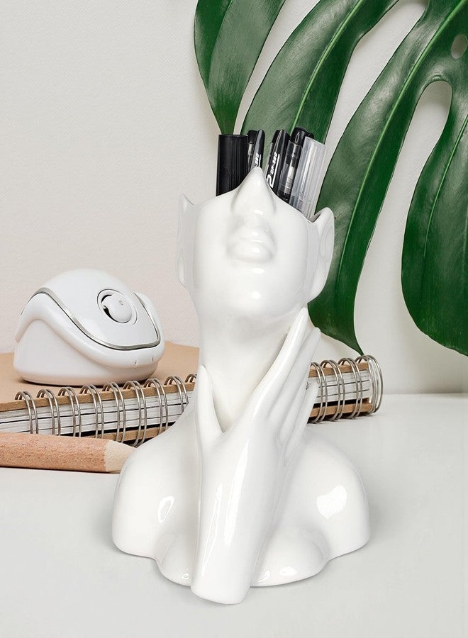 DAECHAO Ceramic Face Pen Holder Organizer, Female Form Face Pen Tools Storage Cup for Desk Accessories, Compact Pencil Holder for Desktop, Living Room, School, Home and Office Decor - Image 1