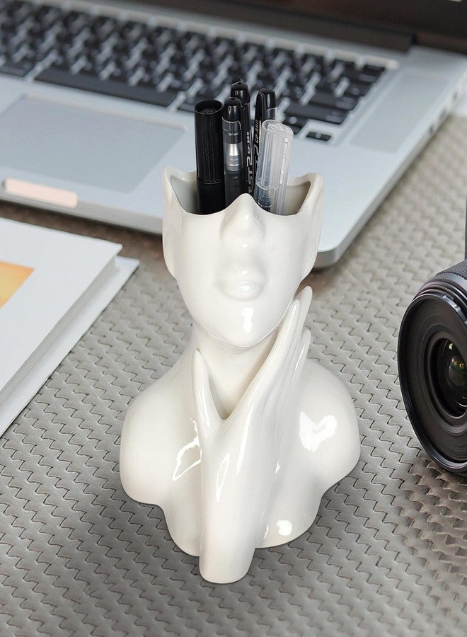 DAECHAO Ceramic Face Pen Holder Organizer, Female Form Face Pen Tools Storage Cup for Desk Accessories, Compact Pencil Holder for Desktop, Living Room, School, Home and Office Decor - Image 3