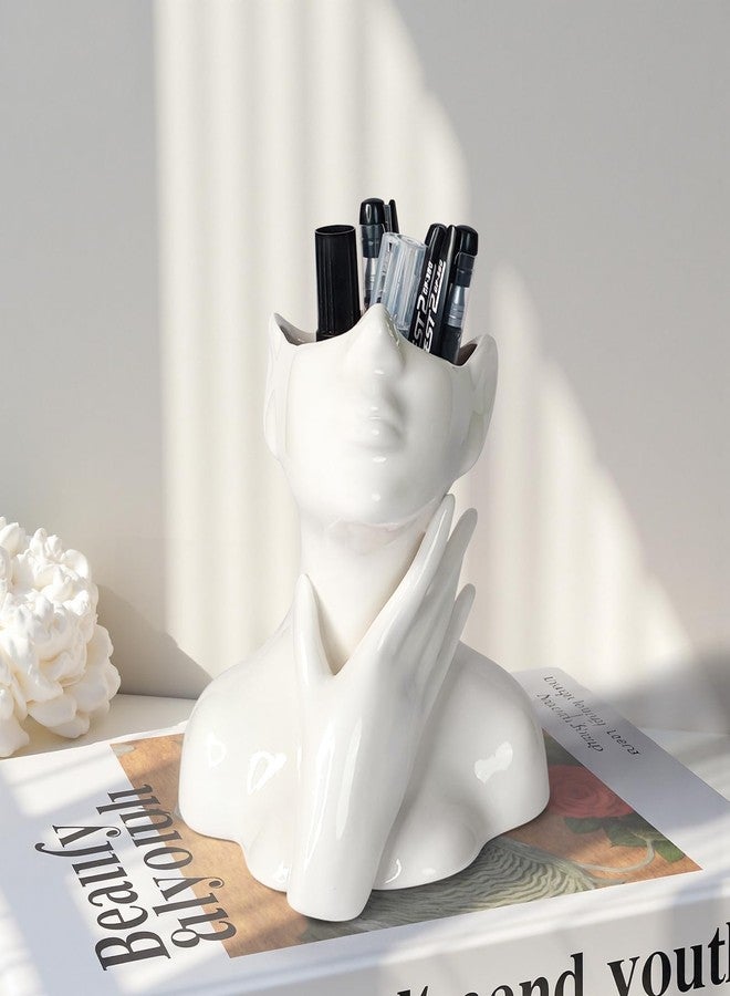 DAECHAO Ceramic Face Pen Holder Organizer, Female Form Face Pen Tools Storage Cup for Desk Accessories, Compact Pencil Holder for Desktop, Living Room, School, Home and Office Decor - Image 5