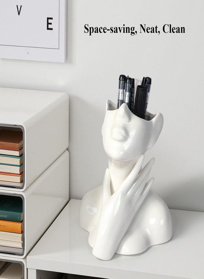 DAECHAO Ceramic Face Pen Holder Organizer, Female Form Face Pen Tools Storage Cup for Desk Accessories, Compact Pencil Holder for Desktop, Living Room, School, Home and Office Decor - Image 2