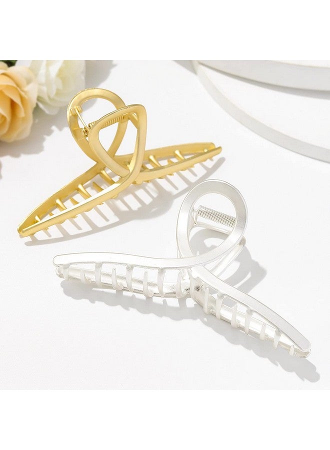 بريني مشبك شعر بريني بمشبك معدني ذهبي كبير للشعر السميك والرفيع إكسسوارات شعر للنساء والفتيات (قطعتان) - Image 2