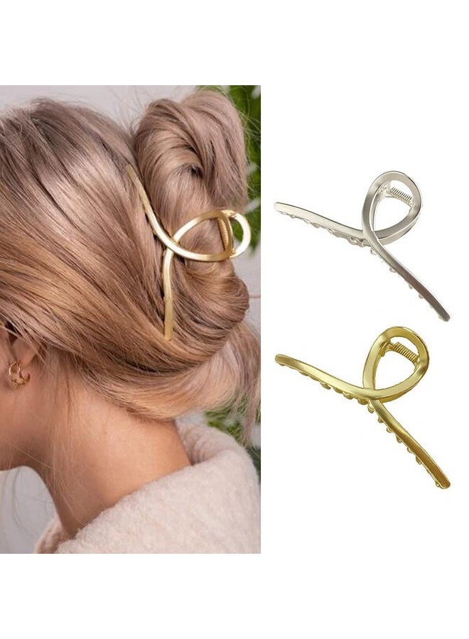 بريني مشبك شعر بريني بمشبك معدني ذهبي كبير للشعر السميك والرفيع إكسسوارات شعر للنساء والفتيات (قطعتان) - Image 1