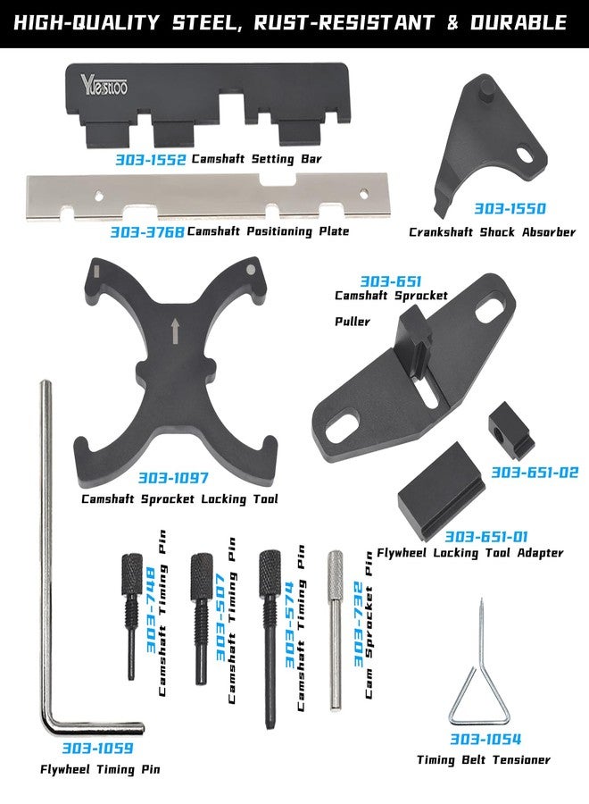 Yuesstloo 13PCS Engine Camshaft Timing Locking Tool Kit & Flywheel Locking Tool 303-393, Compatible with Ford 1.5 1.6 Focus Fiesta Mazada Fusion VCT Ecoboost, with Carrying Case & Gloves - Image 2