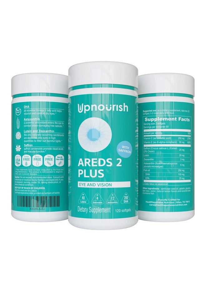 UpNourish Areds 2 Eye Vitamins For Macular Health Dry Eye Lutein 40Mg Zeaxanthin Saffron Astaxanthin 12Mg & Dha 200Mg Eye Supplements For Eye Strain Eye Pressure & Night Vision 120 Softgels  - Image 2