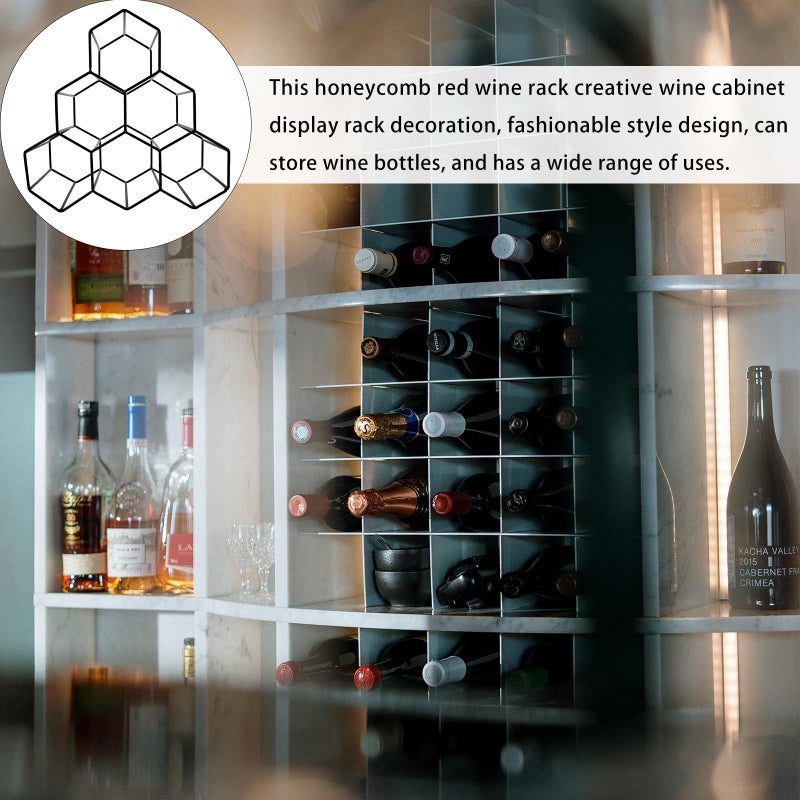 Black Iron Hexagon Honeycomb Wine Rack Countertop Storage Organizer For Kitchen Bar Display - Image 5