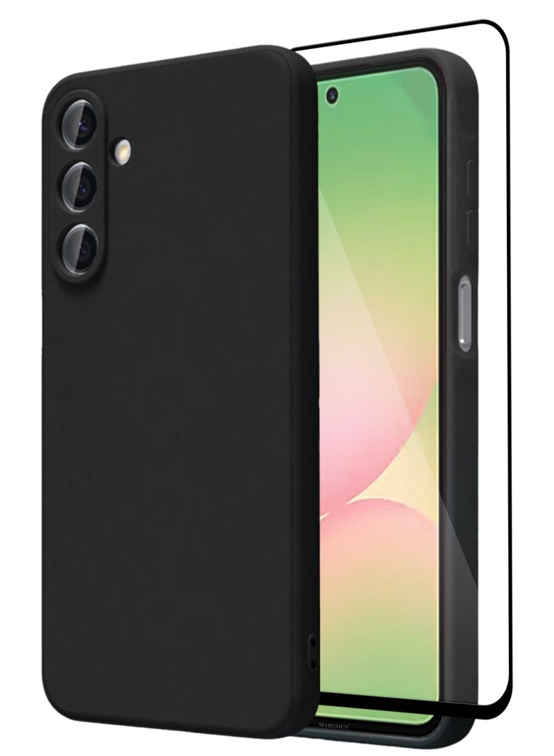 2Packs Liquid Silicone Case for Samsung Galaxy A56 Protective Phone Case with Soft Anti-Scratch Microfiber Lining Utra Slim Drop Protection Phone Cover with 3D Screen Protector - Black - Image 1