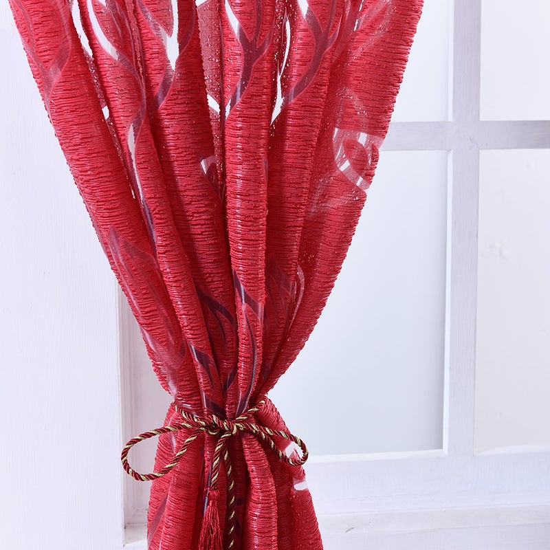 2Pcs Leaf Printed Curtain Fashion Single Side Window Screening Window Gauze (Red, 100x250cm) - Image 5