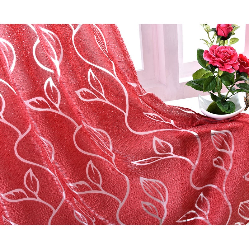 2Pcs Leaf Printed Curtain Fashion Single Side Window Screening Window Gauze (Red, 100x250cm) - Image 2