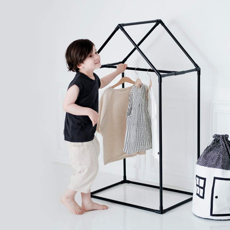 Petite Maison PETITE MAISON Kids Closet  Dress up Clothing Garmet Rack Hanging Costume Organizer with Cute House Frame Handmade Premium Quality 25 x 17 x 47 Aluminium SuperLight Medium Black 
