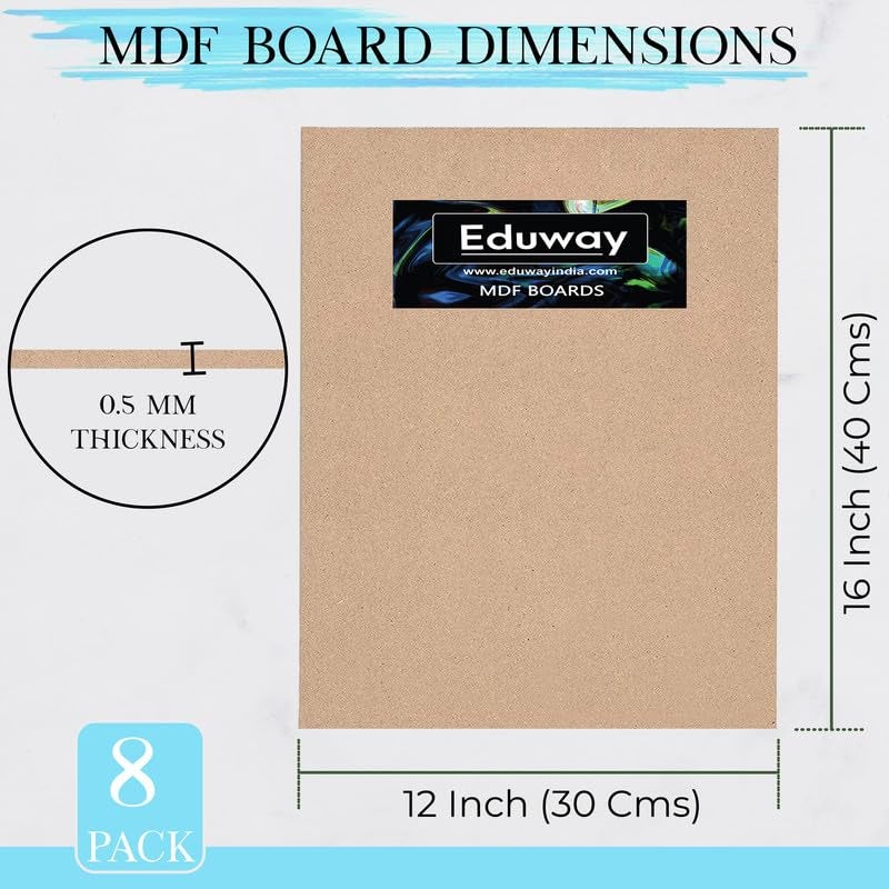 Eduway Eduway A3 12x16 Inch MDF Board Wood Sheet for Mandala Lippan Resin Art Craft 4mm Thick Pack of 8 Premium Cardboard Material for Artists Art and Craft Students Hard Cutout in Small and Large Sizes 30x40 cms - Image 2