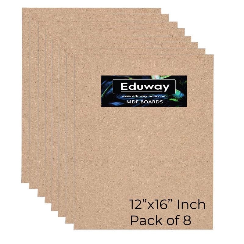 Eduway Eduway A3 12x16 Inch MDF Board Wood Sheet for Mandala Lippan Resin Art Craft 4mm Thick Pack of 8 Premium Cardboard Material for Artists Art and Craft Students Hard Cutout in Small and Large Sizes 30x40 cms - Image 1