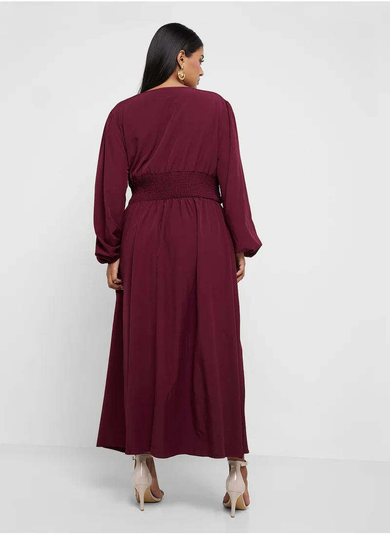 Ella Plus Shirred Waist Midi Dress