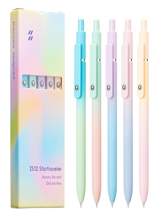 Wikult 5PCS Retractable Gel Pens Set, Quick Dry Black Ink Fine Point Soft Touch Roller Ball Gel Ink Pen for Smooth Writing (Aurora Color) - Image 1