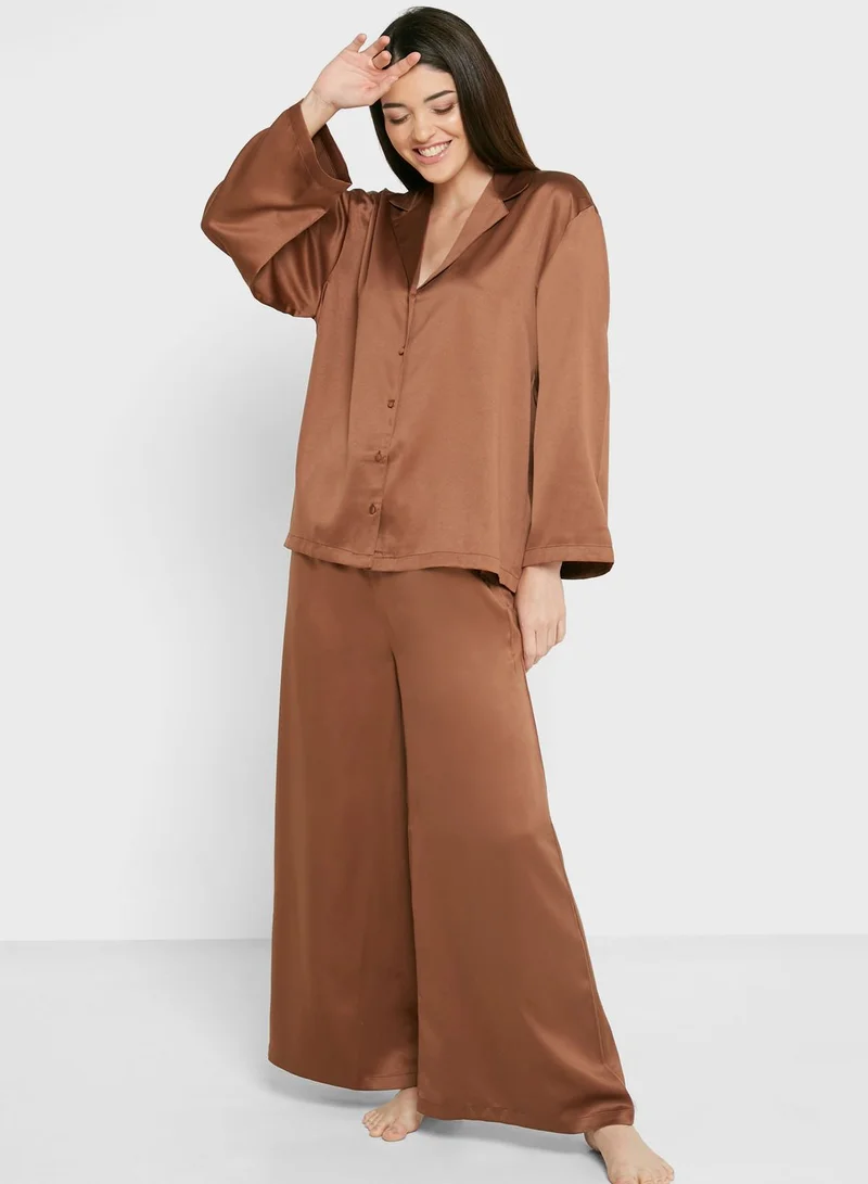TOPSHOP Button Down Shirt & Pyjama Set