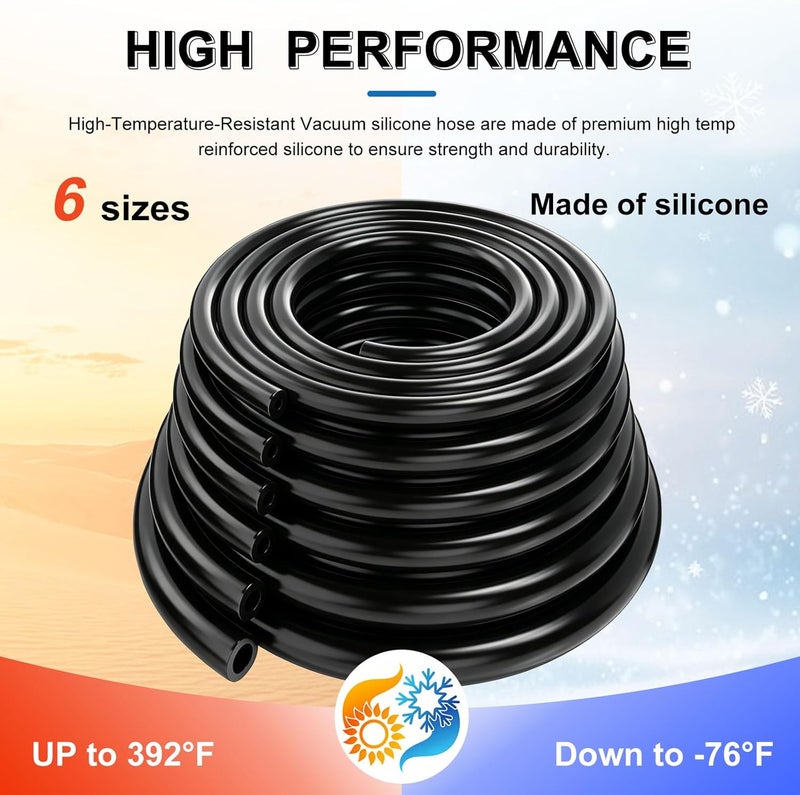 Tnisesm 6.6 FT Vacuum Hose Automotive 1/8" 5/32" 3/16" 1/4" 5/16" 3/8"ID 6 Values 130PSI High Performance Silicone Vacuum Hose line Kit - Image 3