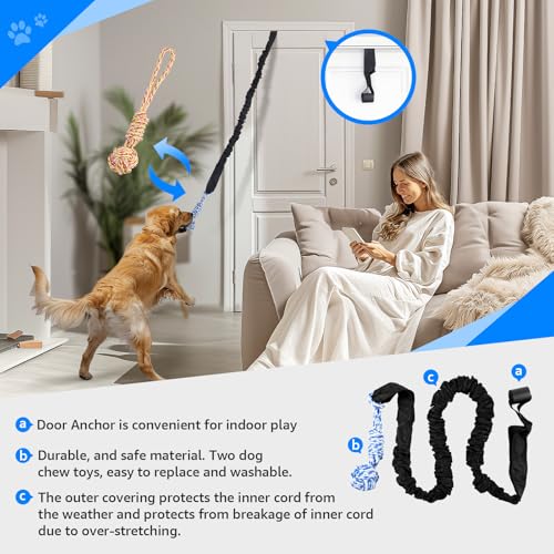 LOOBANI Spring Pole Dog Rope Toys - Tug of War Dog Toy for Pitbull Medium to Large Dogs, Indoor Outdoor Use Bungee Hanging Exercise Ropes Muscle Builder Interactive Toys (Door Hanging Style) - Image 2