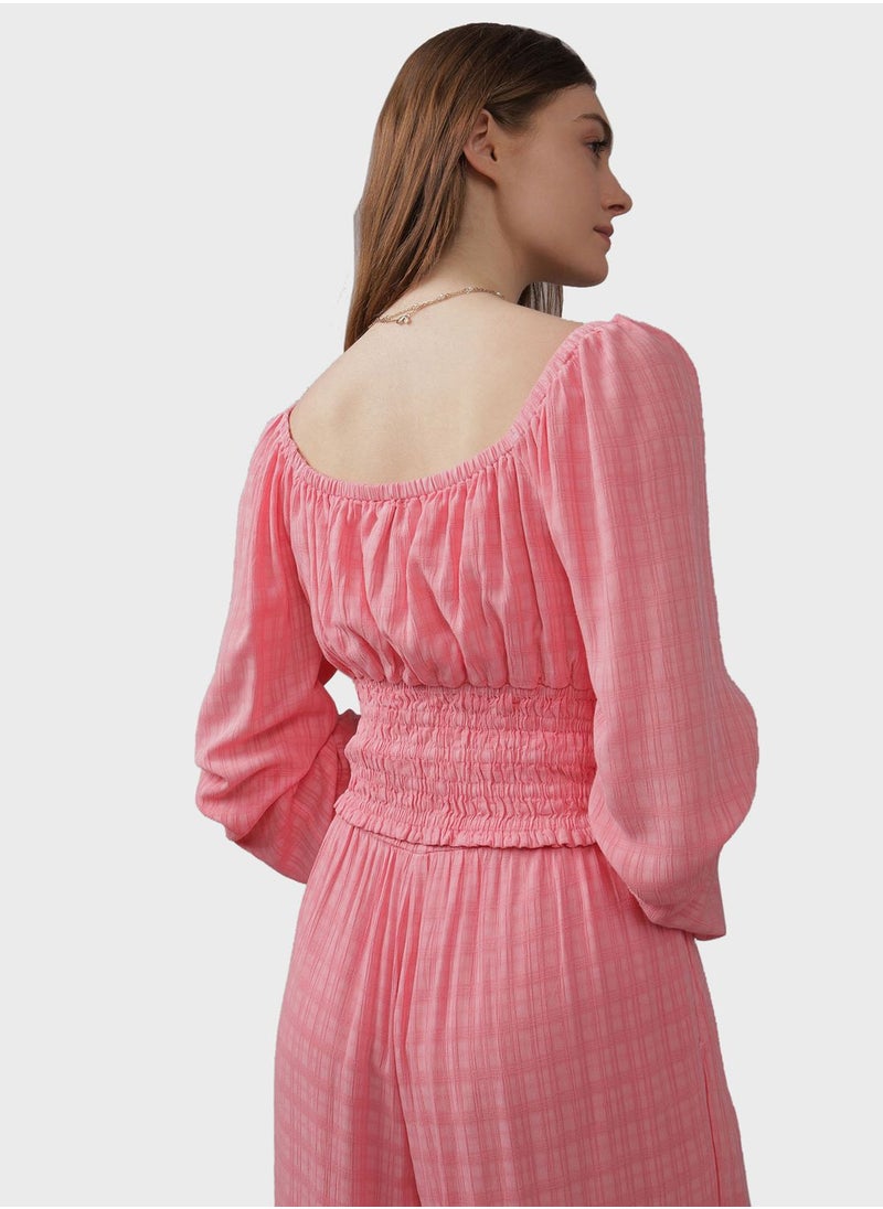 American Eagle - Floral Square Neck Ruched Blouse - Image 1