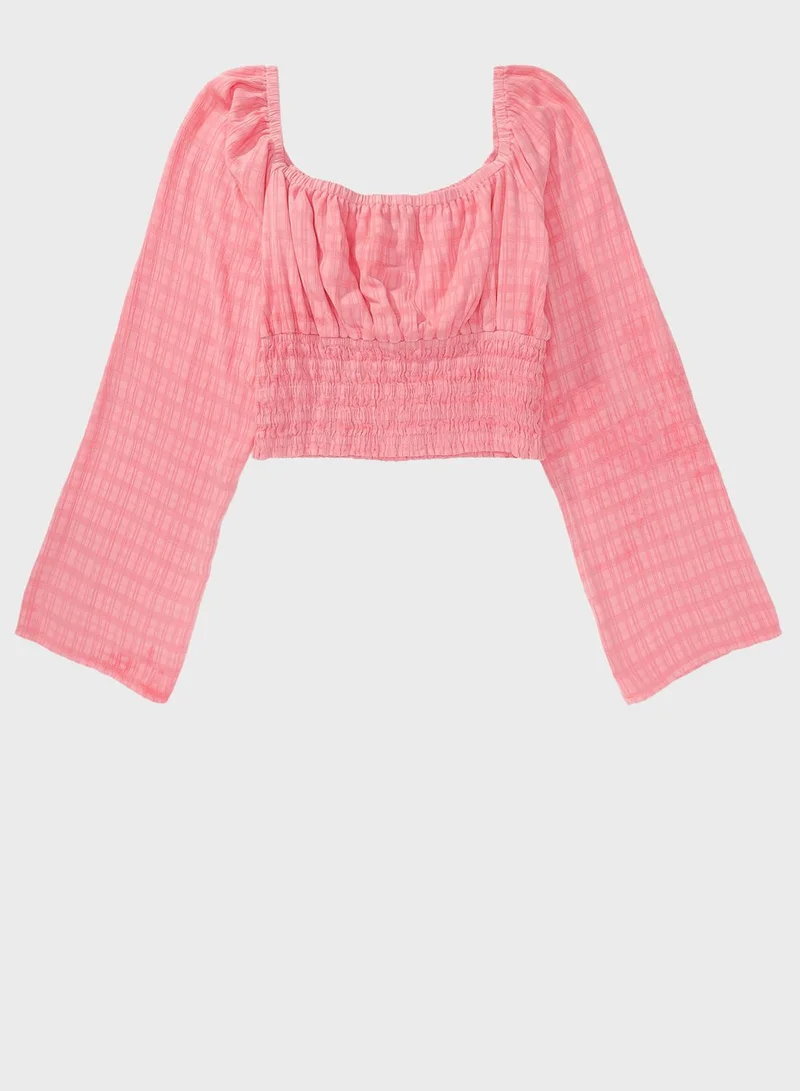 American Eagle Floral Square Neck Ruched Blouse