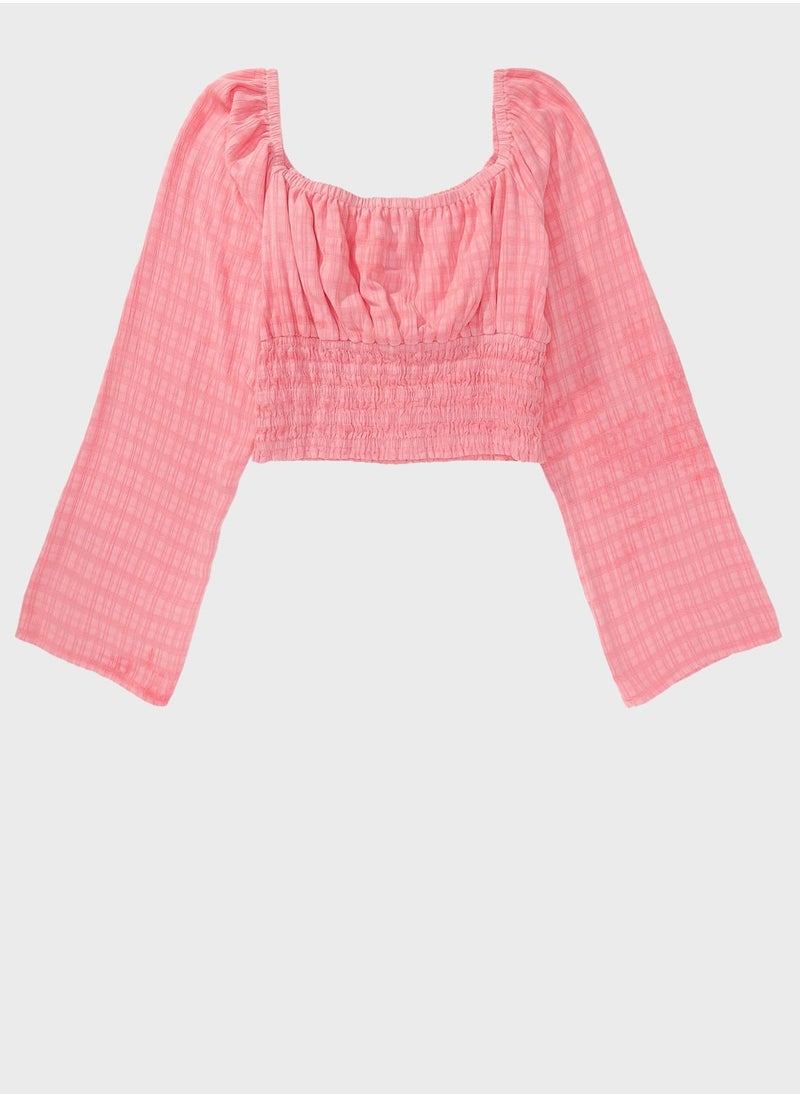 American Eagle - Floral Square Neck Ruched Blouse - Image 1