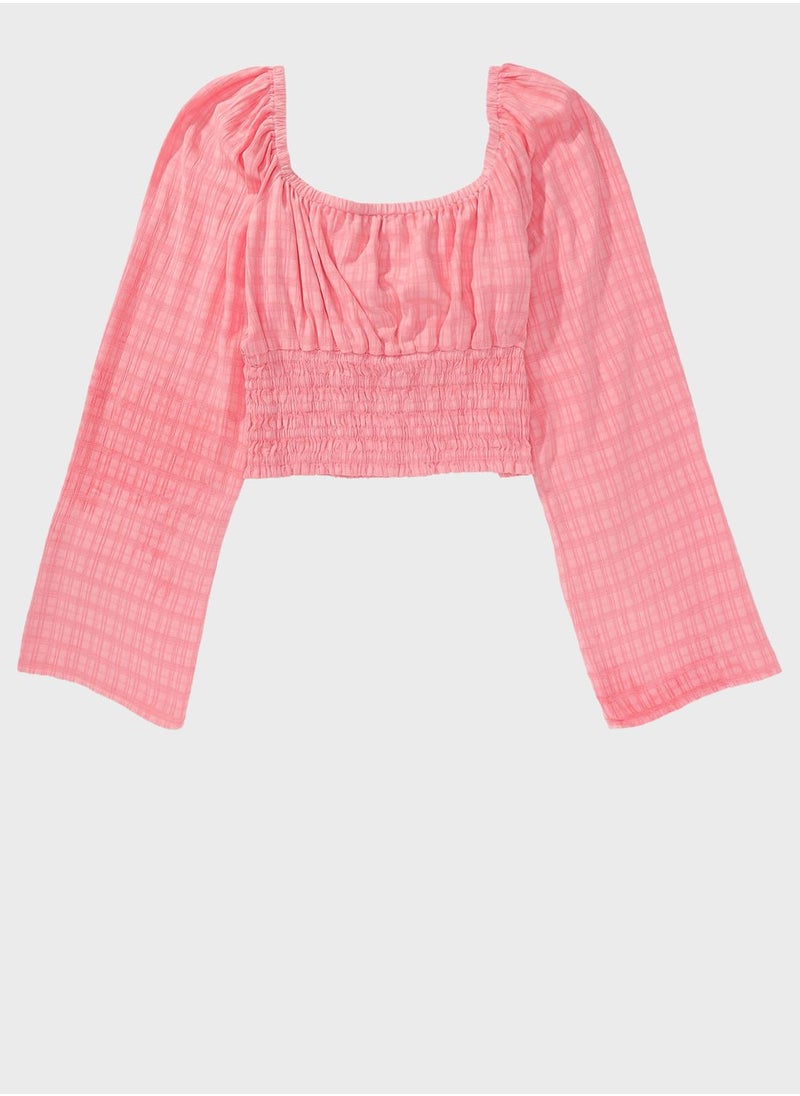 American Eagle - Floral Square Neck Ruched Blouse - Image 1