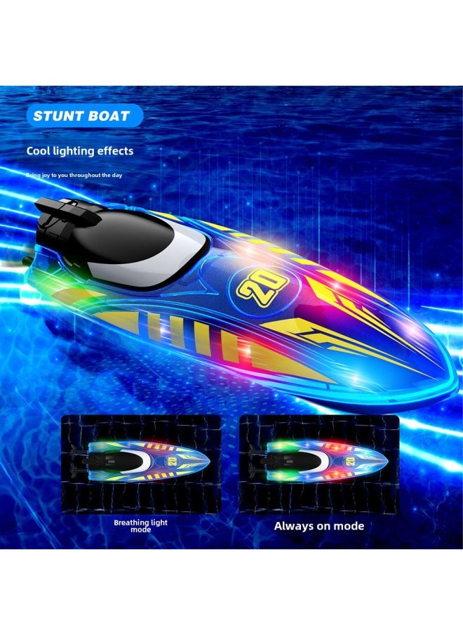 RC Remote Control Boat Visual Light Stunt Roll Double Side Driving Toy Accessories Motor Waterproof Remote Control Ship Toy-Specifications:Yellow High-end Version With Three Batteries (90 Minutes Of Battery Life)  - Image 3