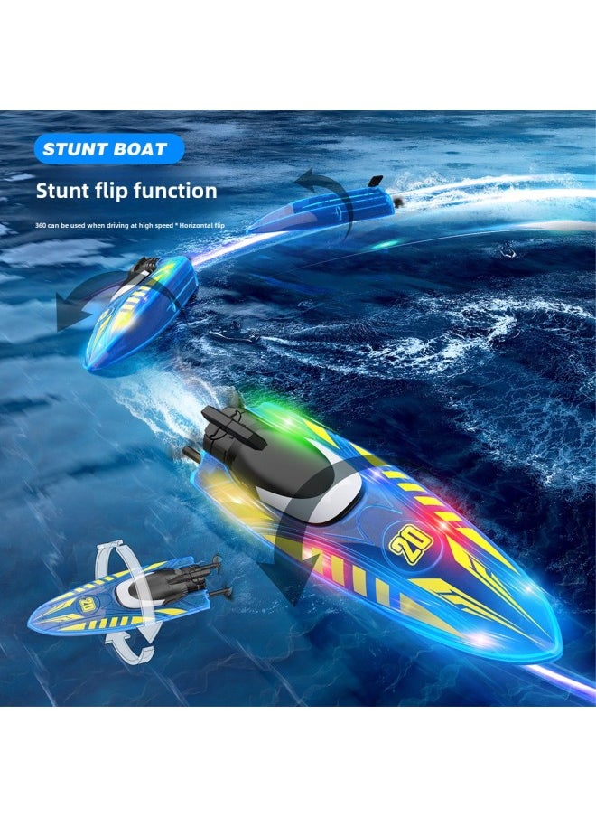 RC Remote Control Boat Visual Light Stunt Roll Double Side Driving Toy Accessories Motor Waterproof Remote Control Ship Toy-Specifications:Yellow High-end Version With Three Batteries (90 Minutes Of Battery Life)  - Image 4
