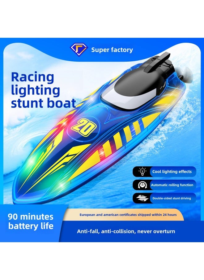 RC Remote Control Boat Visual Light Stunt Roll Double Side Driving Toy Accessories Motor Waterproof Remote Control Ship Toy-Specifications:Yellow High-end Version With Three Batteries (90 Minutes Of Battery Life)  - Image 2