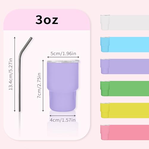 JUSONEY 3oz Mini Tumbler Shot Glass with Straw and Lid,Sublimation Shot Glasses Tumblers Stainless Steel Double Wall Vacuum Insulated Shot Glass for Party Wedding BarCocktail Coffee - Image 2
