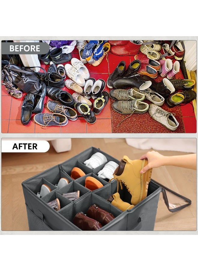 Foldable Shoe Storage Box for 16 Pairs – Space-Saving Shoe Organizer with Transparent Zipper Cover, Adjustable Dividers & Carry Handles – Closet Shoe Rack for Wardrobe, Bedroom, and Entryway - Image 2